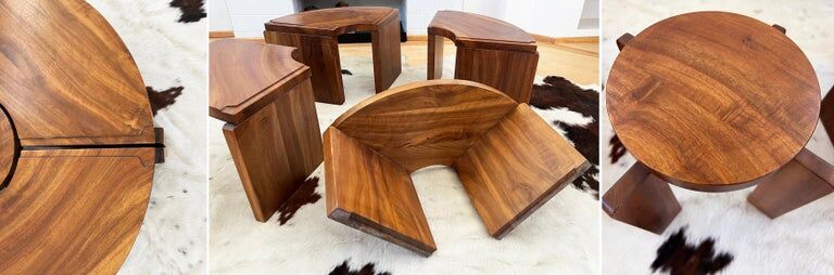 Modular "nuclear" bench + 5-piece coffee table 1940s