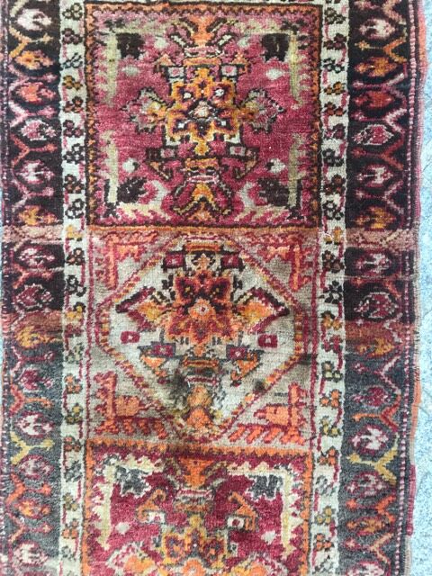 Small antique Turkish carpet Anatolia handmade 45x92 cm