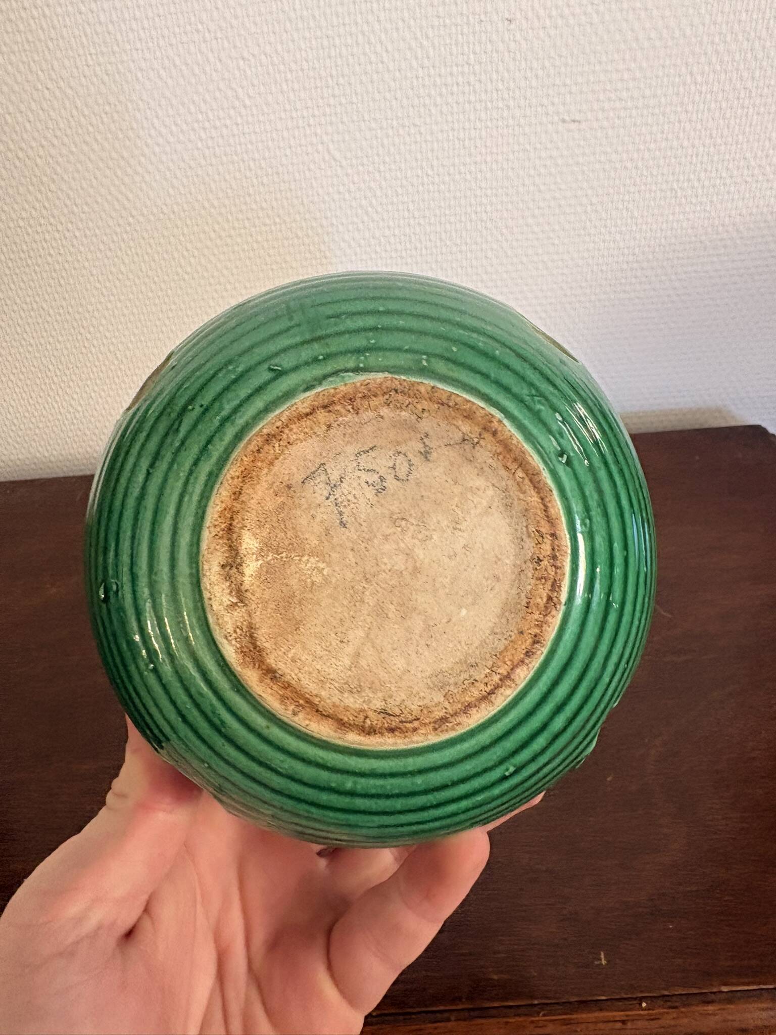 Vintage Burned Perfume Lantern Vallauris Art Deco Green Blue Wicker