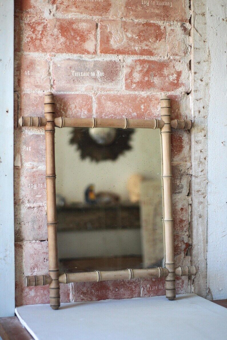 Miroir bois imitation bambou, miroir ancien, miroir à suspendre, déco intérieur