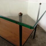 50s coffee table in wood and metal glass
