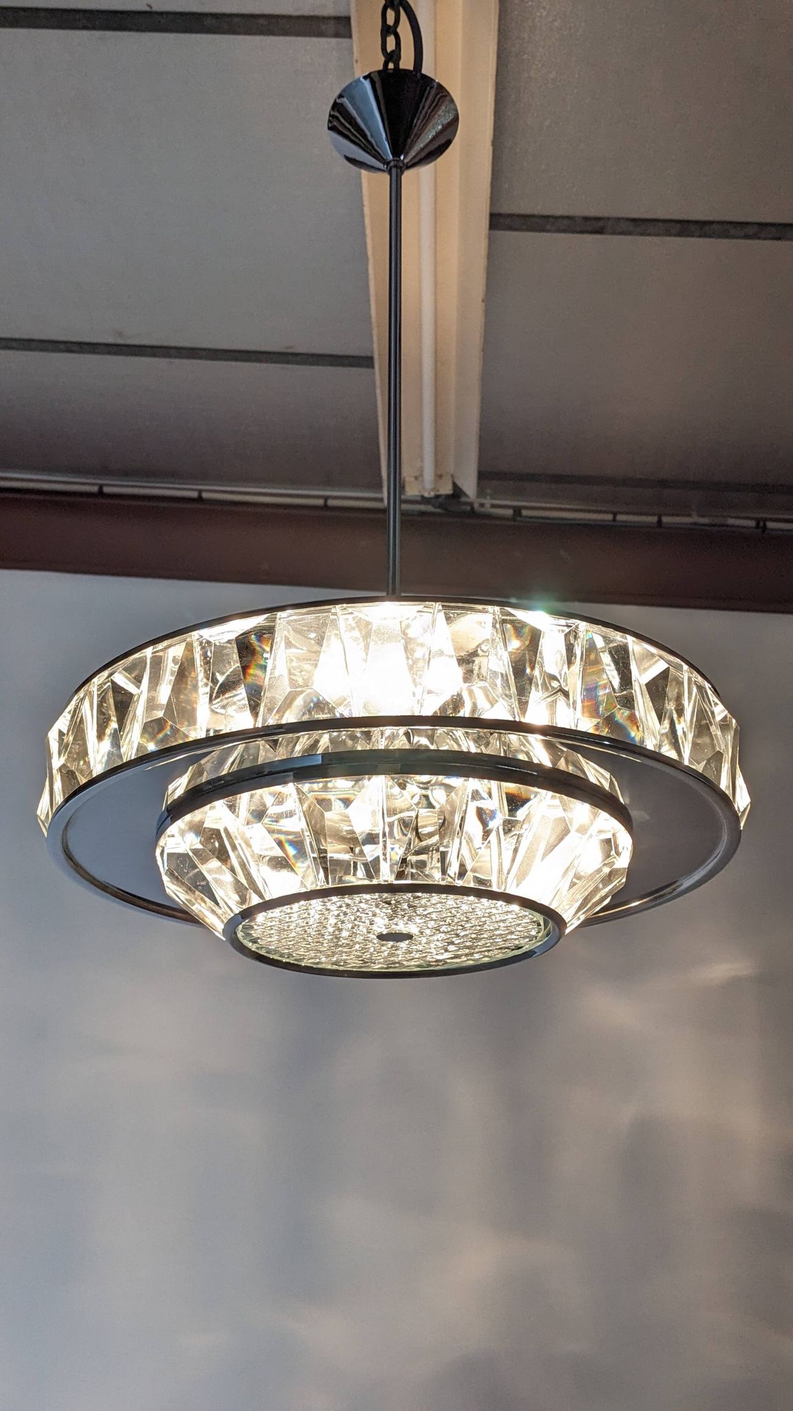 Lustre soucoupe en cristal Maison Kinkeldey, Autriche vers 1970