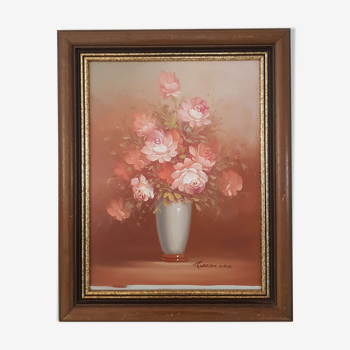 Huile sur toile encadrée bouquet de roses Robert Cox