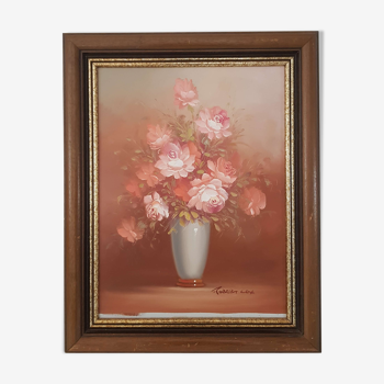 Oil on canvas framed bouquet of roses Robert Cox