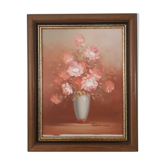 Oil on canvas framed bouquet of roses Robert Cox