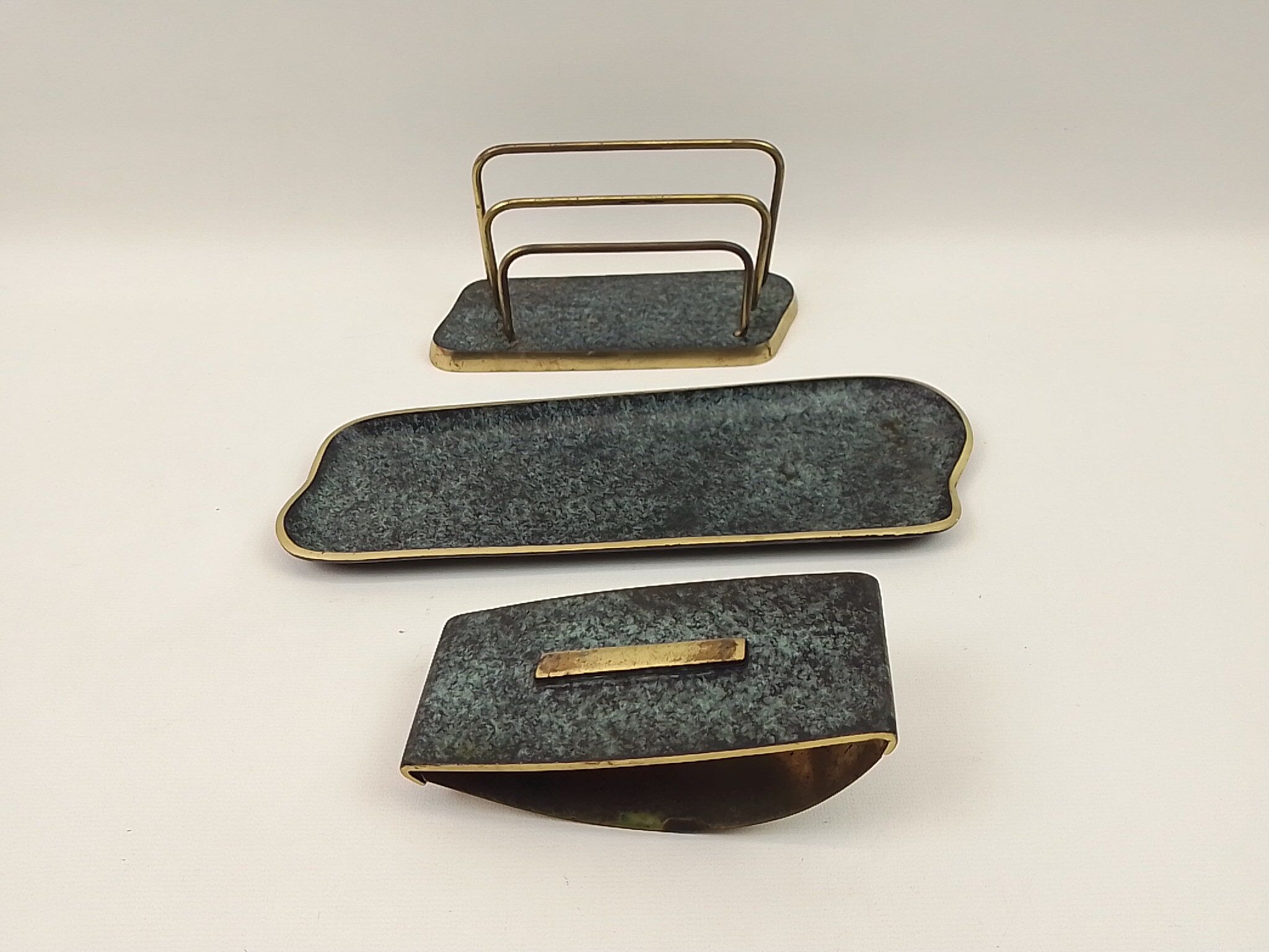 Old brass desk set, 3 pieces