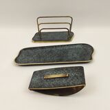 Old brass desk set, 3 pieces
