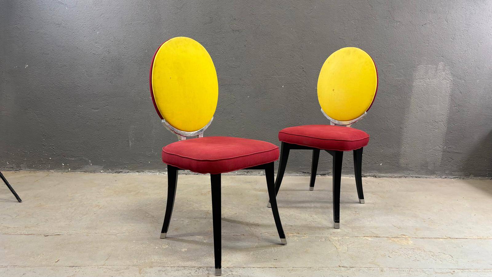 Pair of medallion chairs, Funny Valentine model, by Jean-Charles de Castelbajac, 20th century