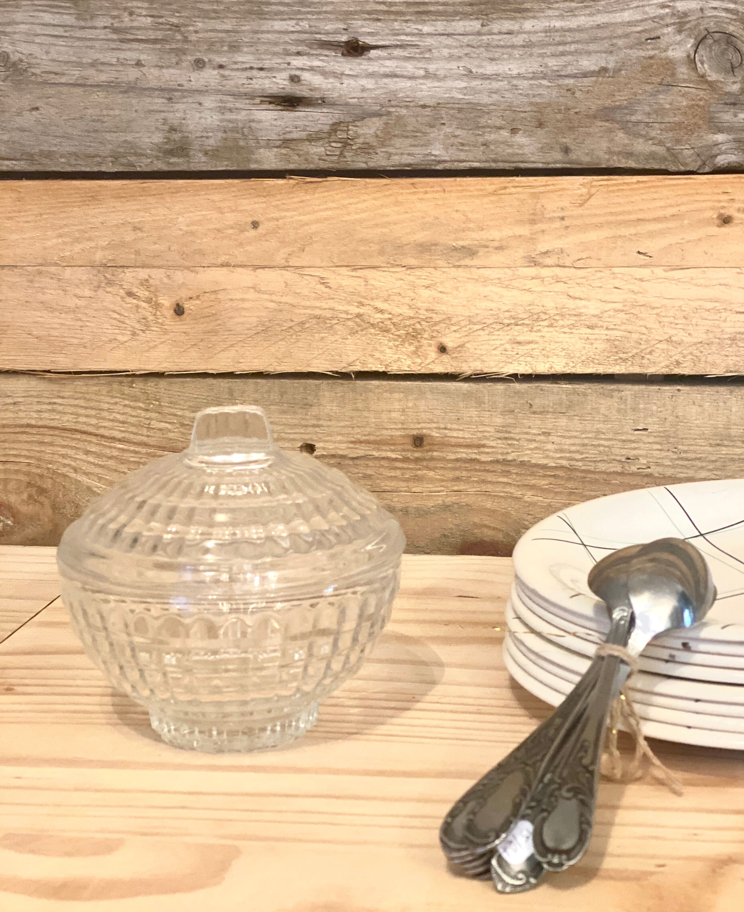 Old glass sugar bowl