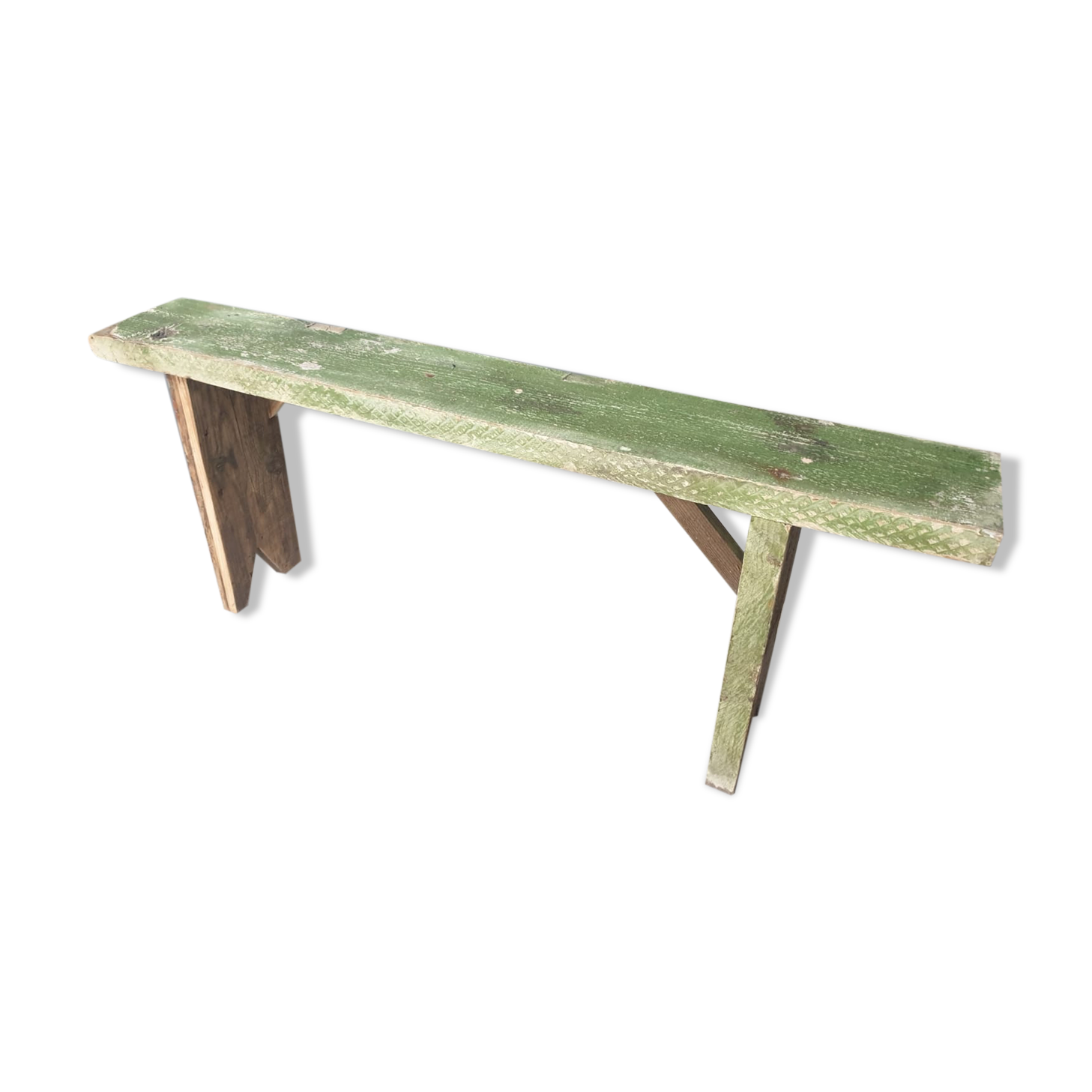 Brocante wooden bench, side table fresh green