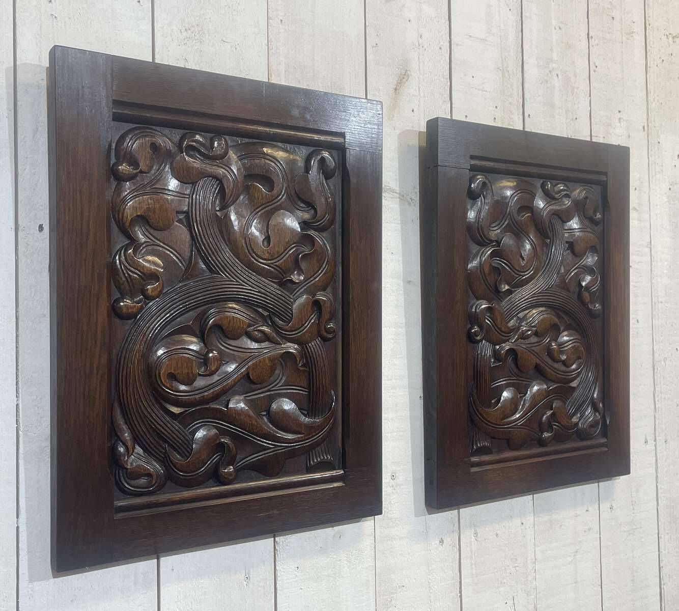 Pair of carved oak panels by Joseph Savina (1901-1983)
