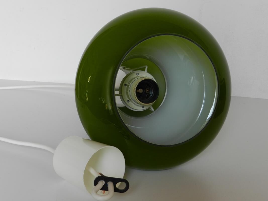 Green and white opaline hanging inside
