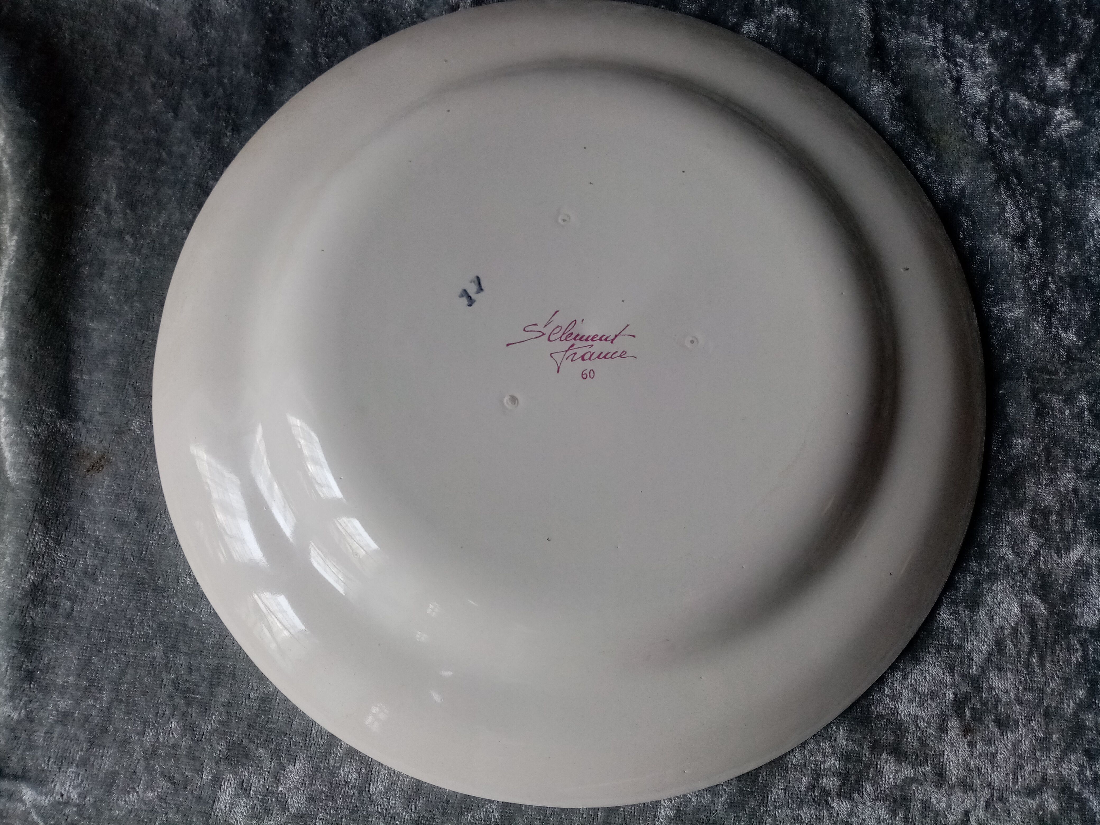 Hand-painted plate decorated with saint clement rooster signed