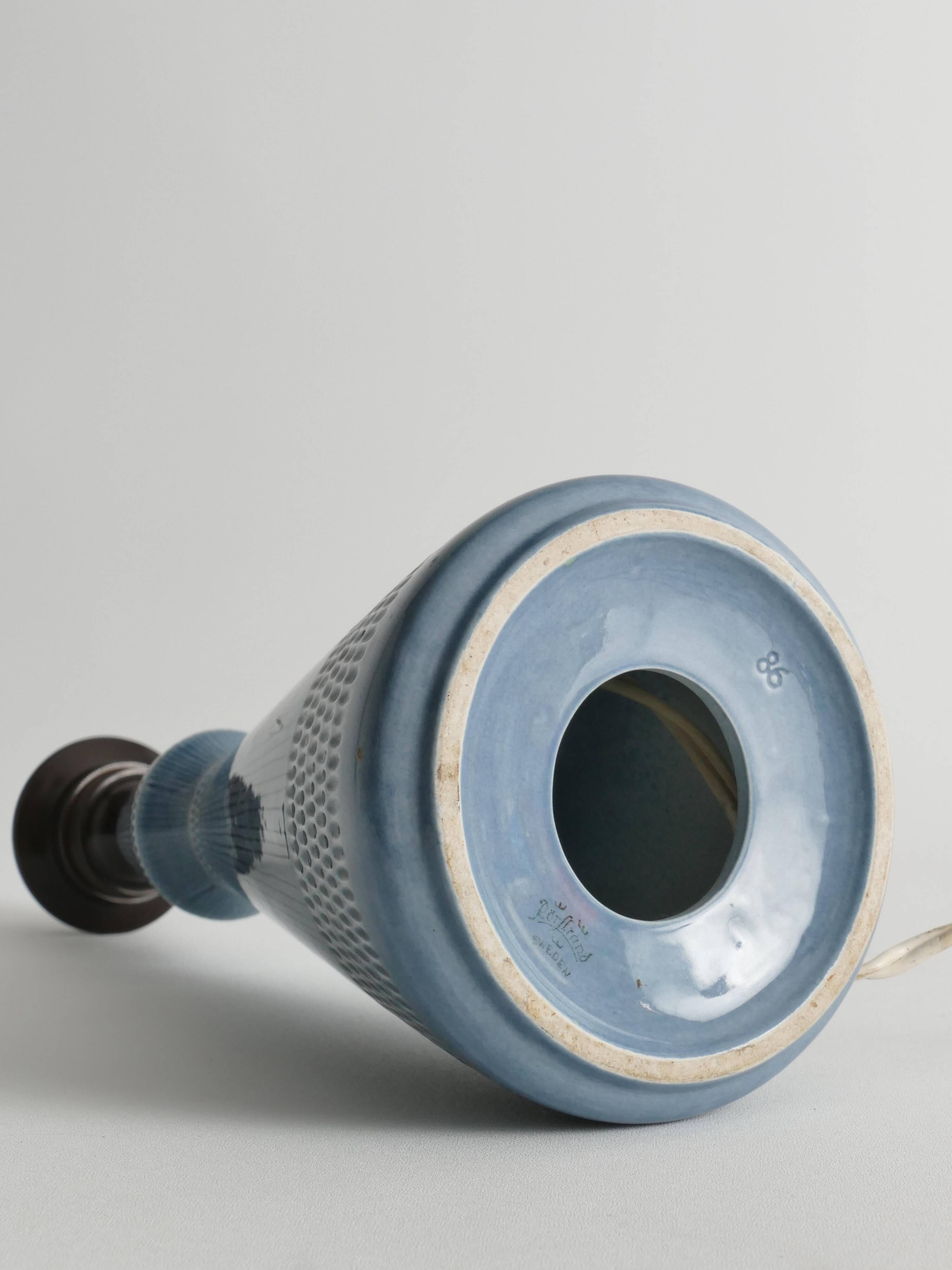 Dusty Blue Ceramic Table Lamp by Rörstrand, Sweden 1980s
