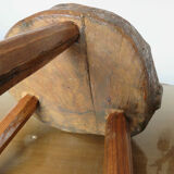 Brutalist tripod stool in solid wood 50s 60s