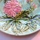 Green background dabbling plate, Art Deco Salins, parakeet and pink lavaters