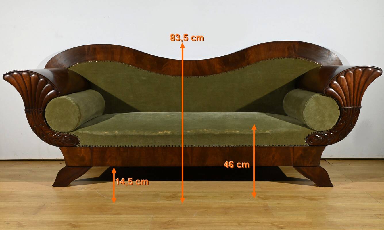 Mahogany Burl Sofa, Biedermeier Style – Late 19th Century