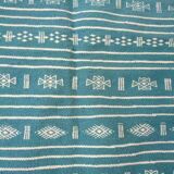 Hand-woven blue and white kilim rug in natural wool