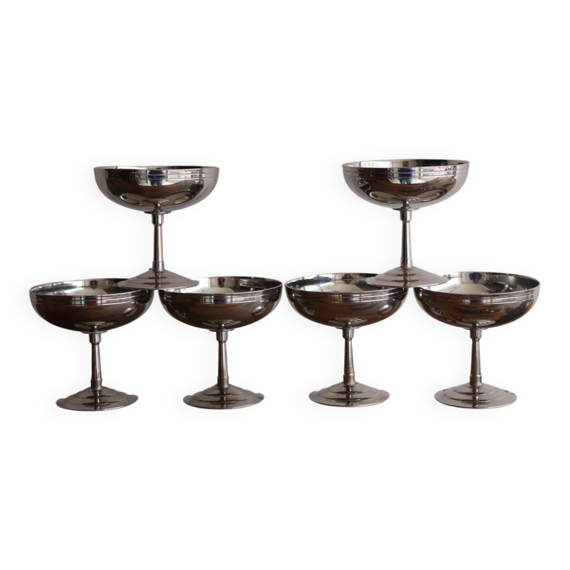 Set of footed cups and 6 spoons L’Étang Rémy