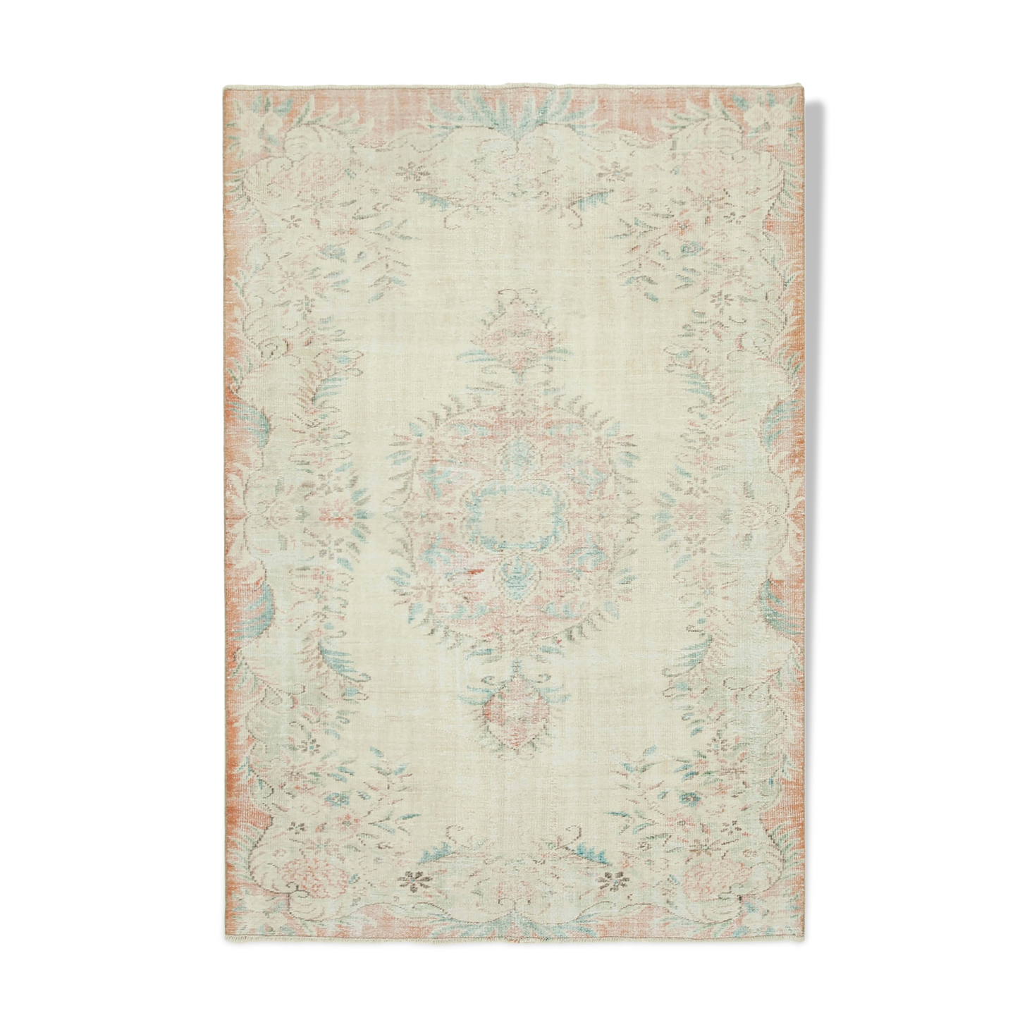 Handmade rustic oriental beige rug 173 cm x 258 cm