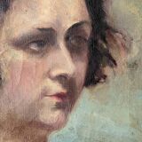 Oil on canvas portrait, vintage, bohemian countryside decoration.