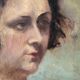 Oil on canvas portrait, vintage, bohemian countryside decoration.