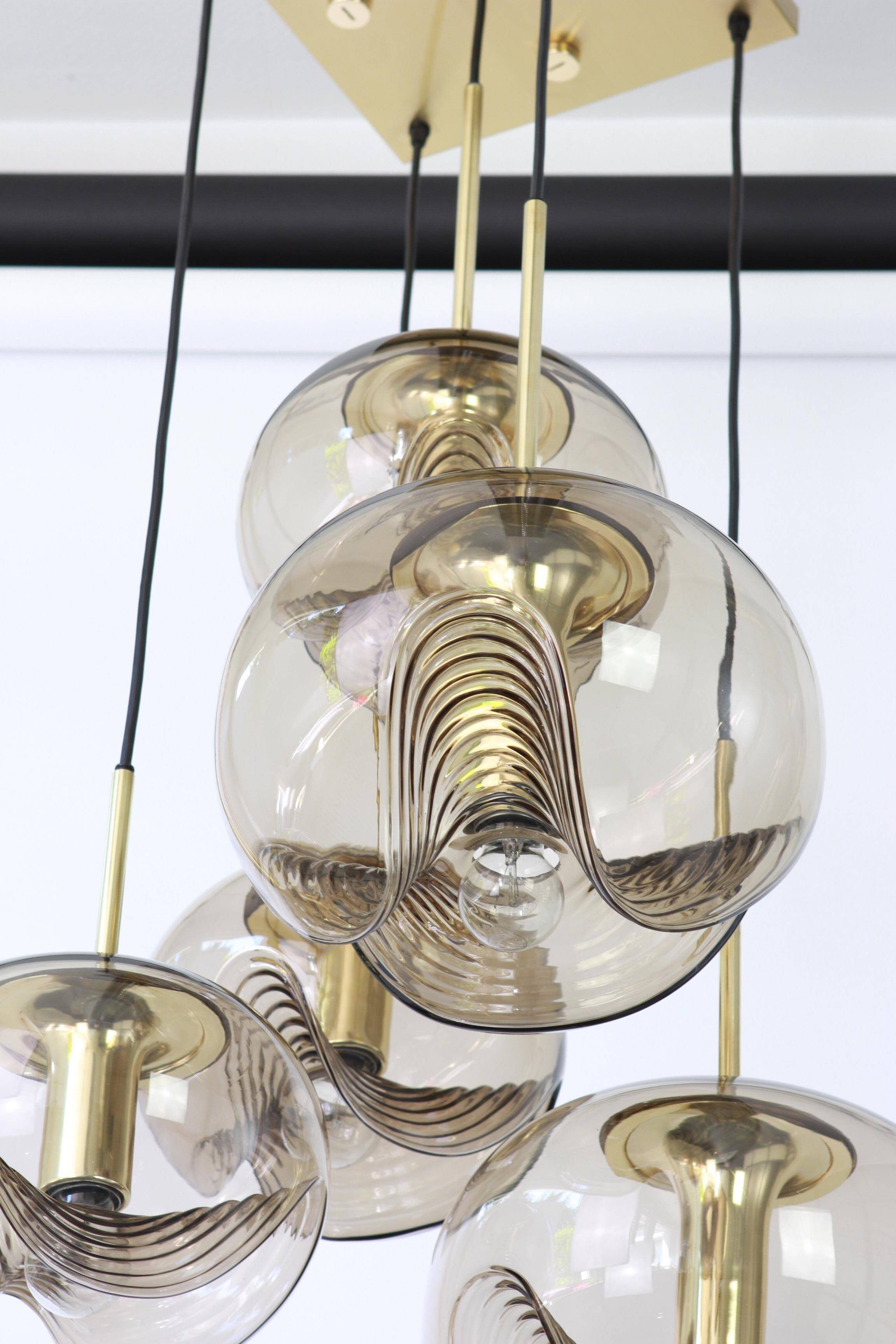 Grand cascading chandelier in smoked glass by Peill & Putzler, Germany, 1970s.