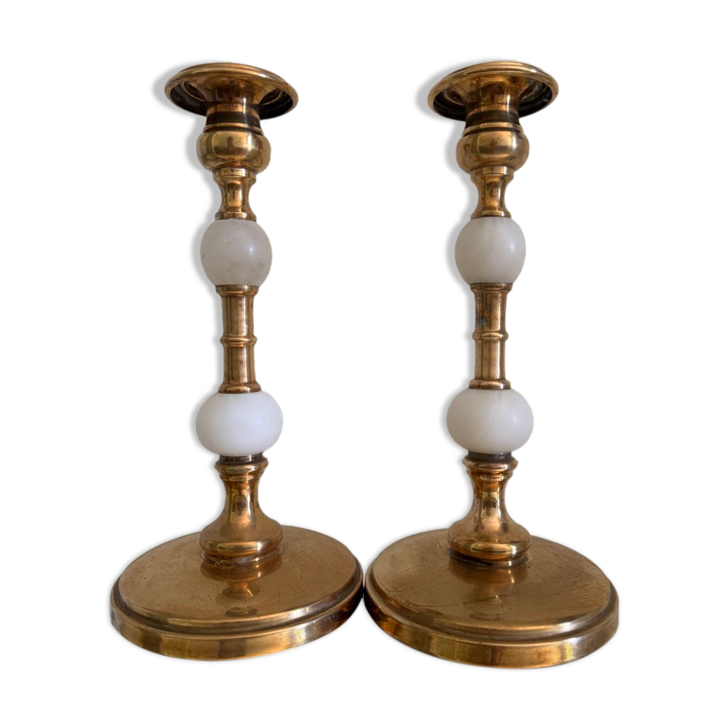 60s gold alabaster metal candlesticks
