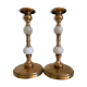 60s gold alabaster metal candlesticks
