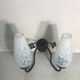 Vintage double metal black wall sconce with flowers and white glass reflectors