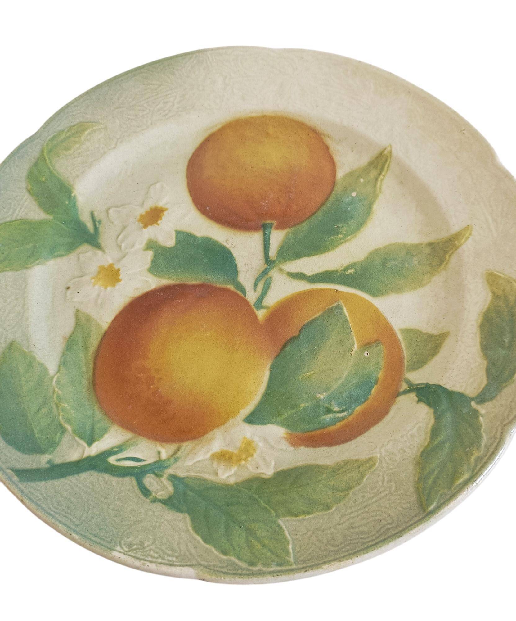 Majolica Oranges Plate by Keller & Guerin Saint Clement, France 1900s