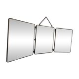 Vintage 1930s triptych barber mirror faux shagreen brown - 30 x 77 cm