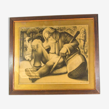 Lithographie art déco 1926 Rense Hamstra 80x60cm