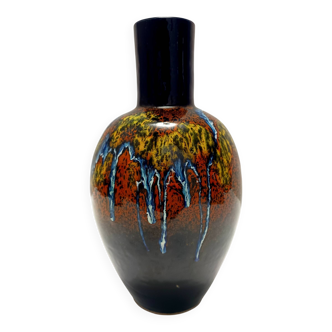 Vase en faïence émaillée multicolore de Roberto Rigon pour Bertoncello, Italie