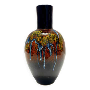 Multicolored Glazed Earthenware Vase by Roberto Rigon for Bertoncello, Ital
