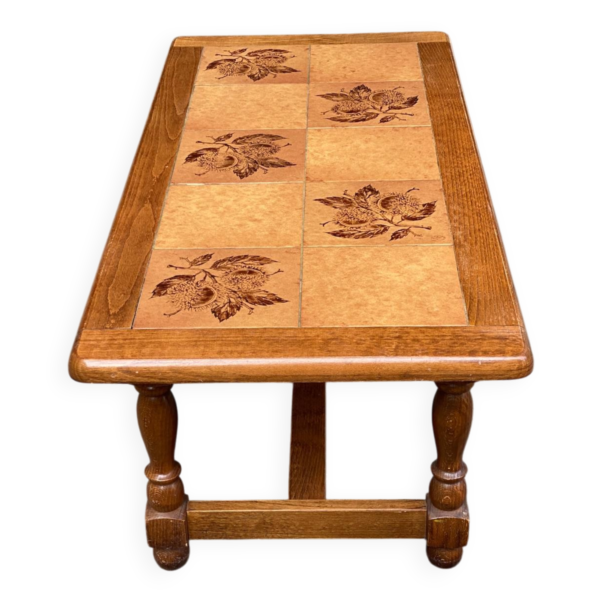 Solid wood and ceramic coffee table from the 1970s.