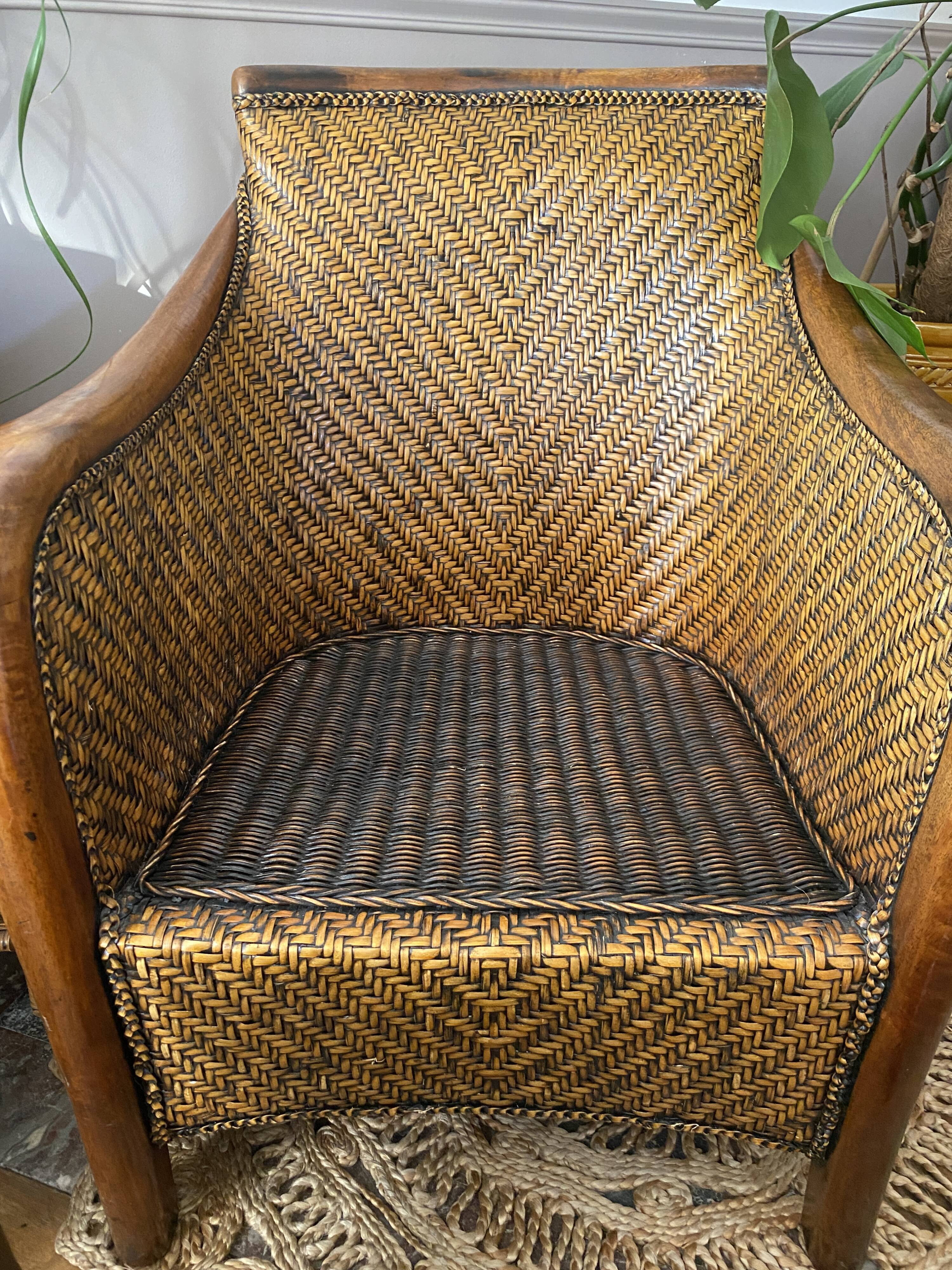 Fauteuil en rotin tressé vintage