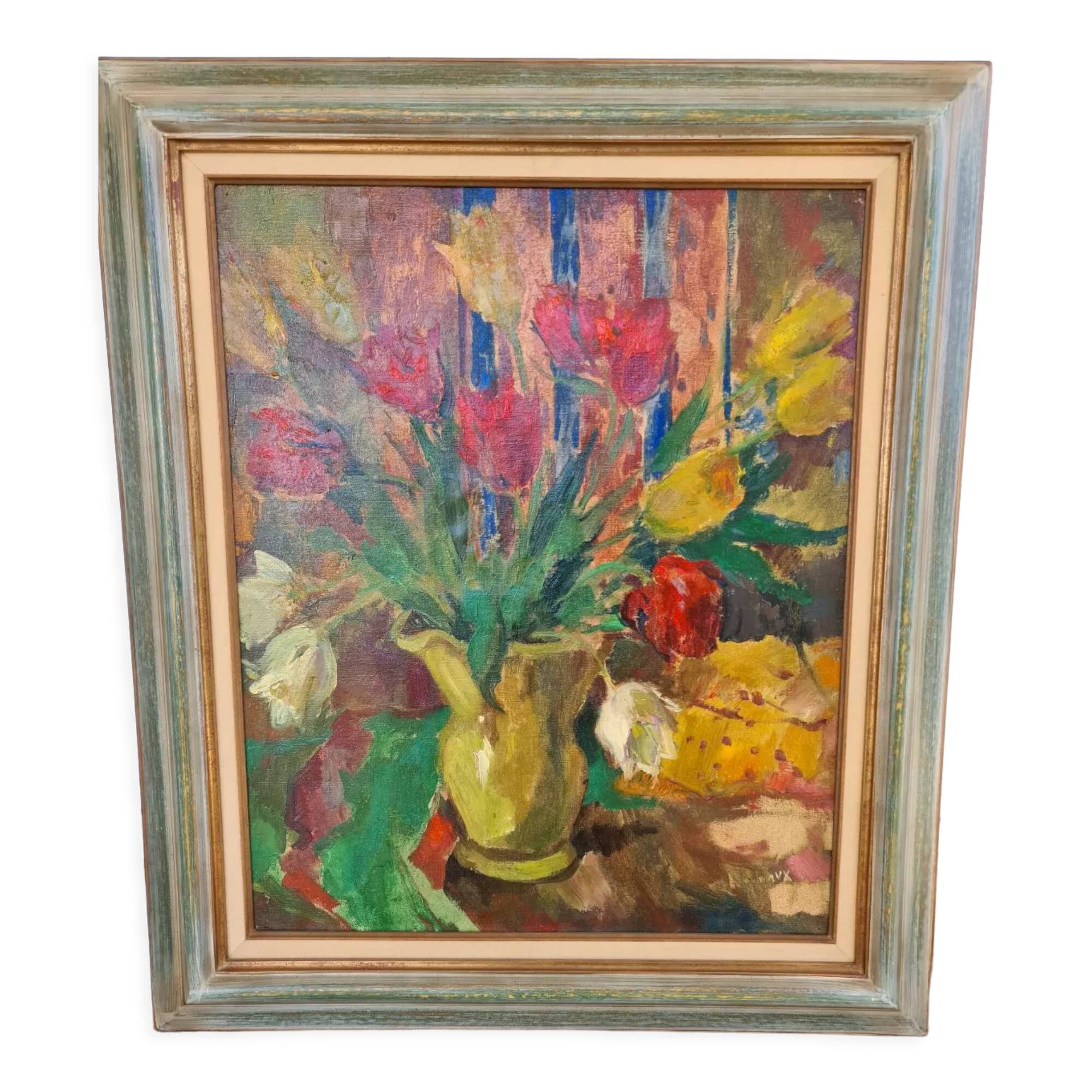 Old painting Paul Hannaux Bouquet of flowers