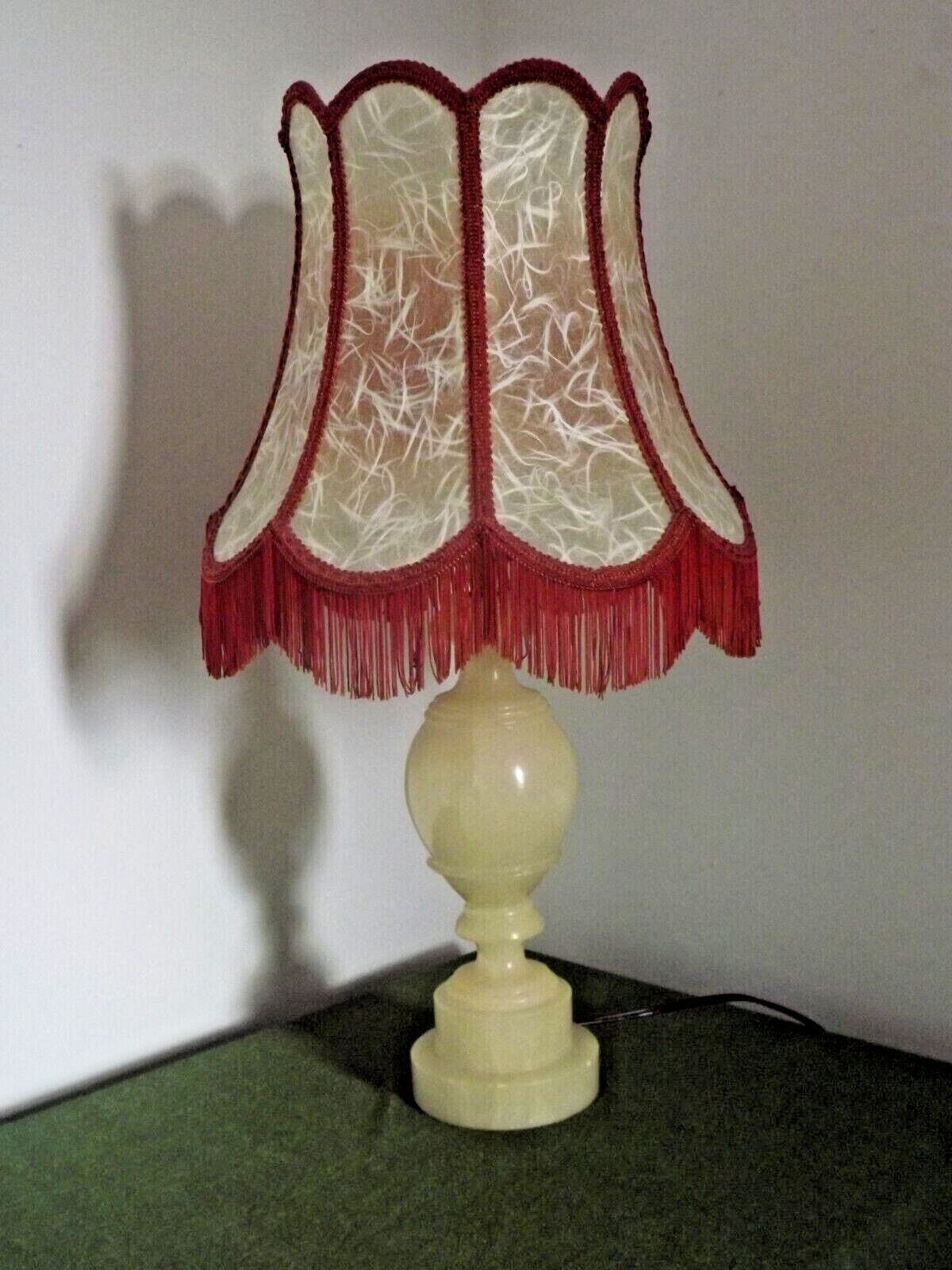 French vintage round marble table lamp with hide skin decorative shade