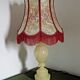 French vintage round marble table lamp with hide skin decorative shade