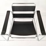 Wassily Style Lounge Chair Chrome Black Faux Leather Breuer Bauhaus Design