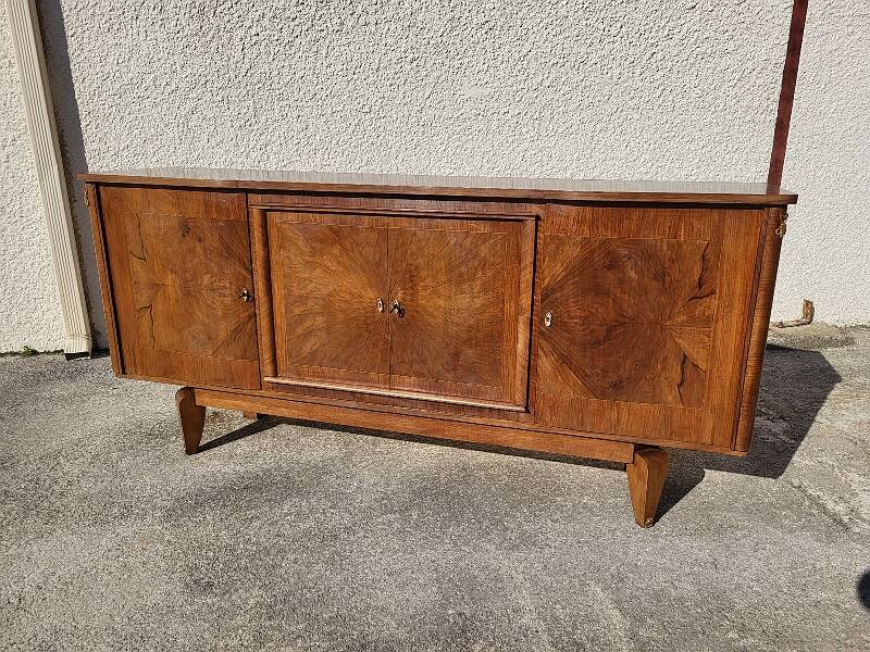 Art deco marquetry 4-door sideboard in walnut from the 1950s