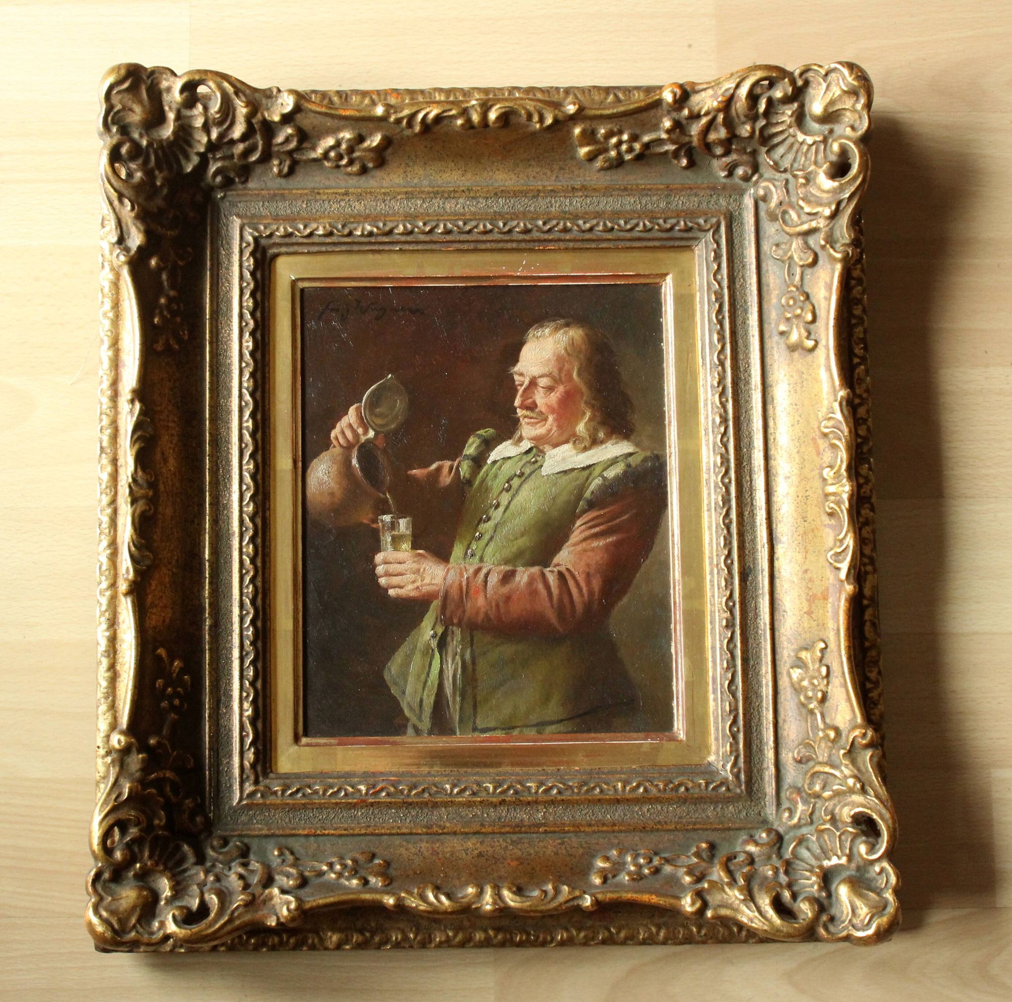 Painting by Fritz Wagner (1896-1939) - oil on wood - signed - wine tasting