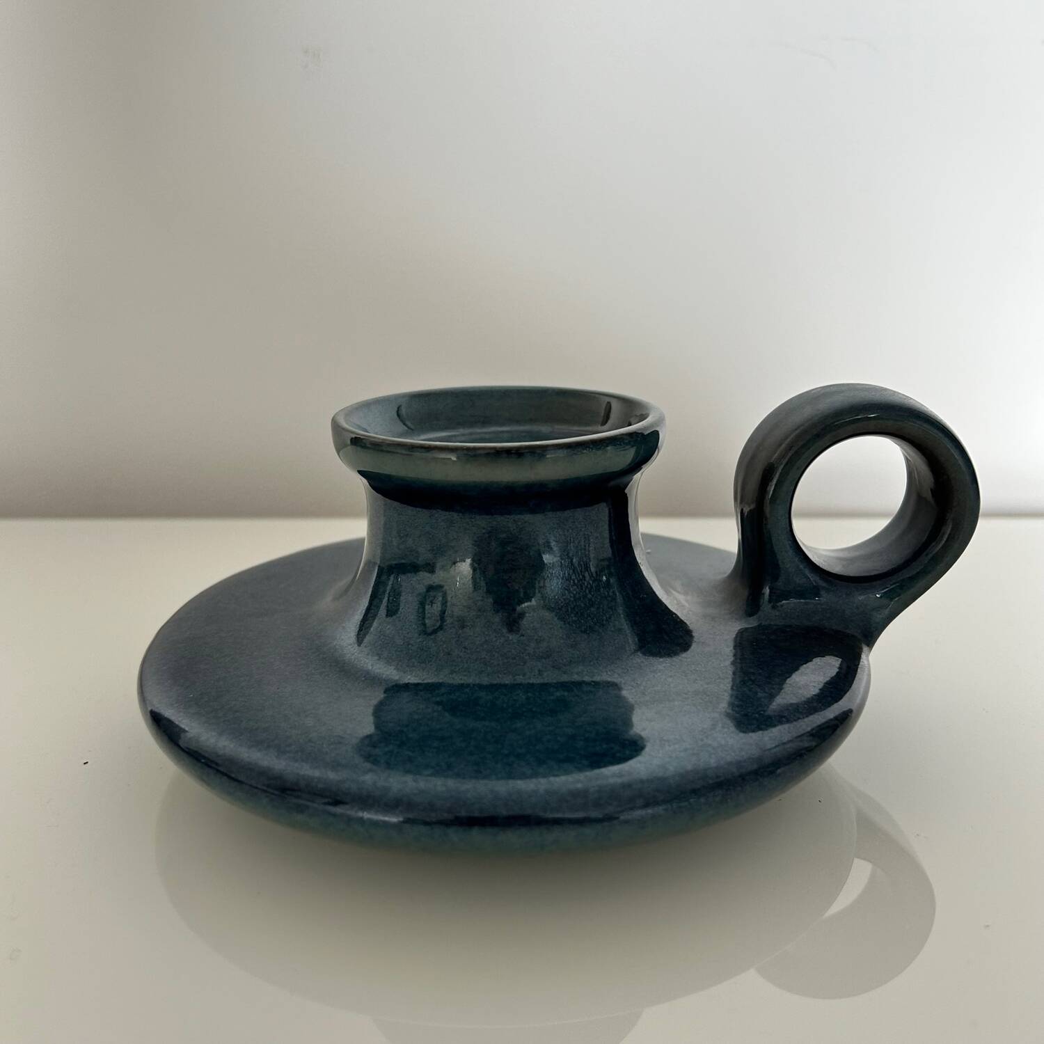 XL blue stoneware candlestick