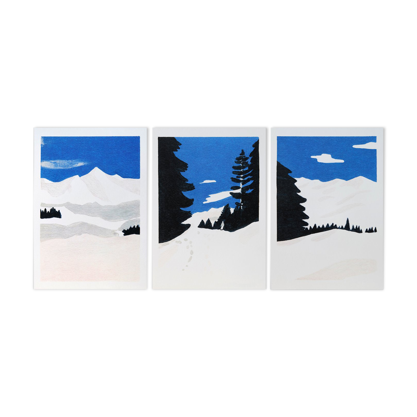 La Montagne, series of 3 vertical illustrations in the format 14.5 x 21 cm