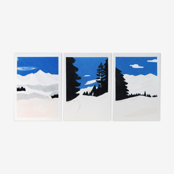 La Montagne, série de 3 illustrations verticales au format 14,5 x 21 cm