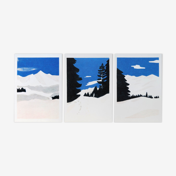 La Montagne, series of 3 vertical illustrations in the format 14.5 x 21 cm