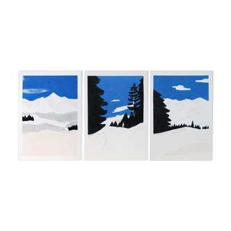 La Montagne, series of 3 vertical illustrations in the format 14.5 x 21 cm