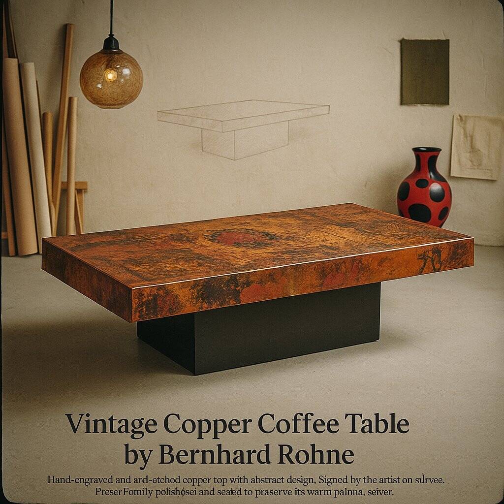 Vintage copper coffee table from Bernhard Rohne, 1970s