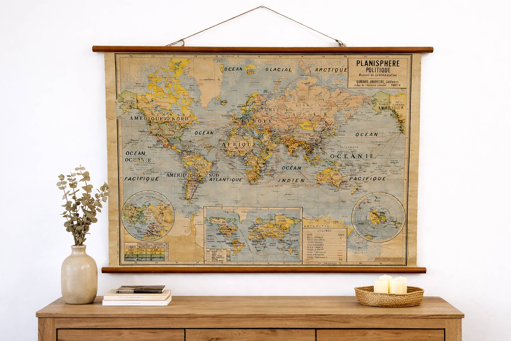 Vintage political wall map, school map 1961 (large format)